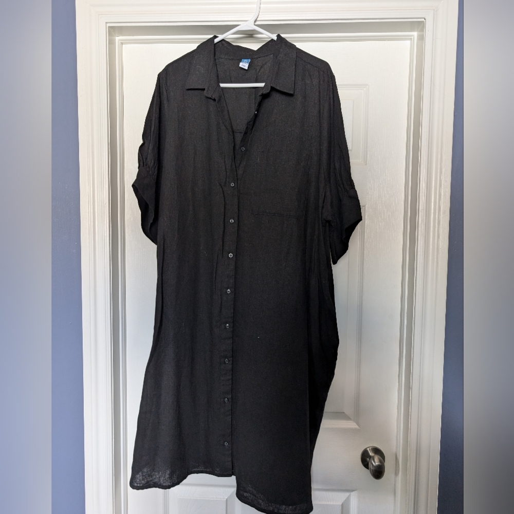 Old Navy Black Linen Shirt Swing Dress